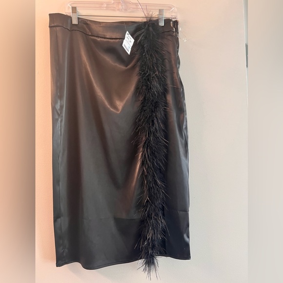 Black Satin Skirt with Feathers detail. Akira NWT - Picture 4 of 5